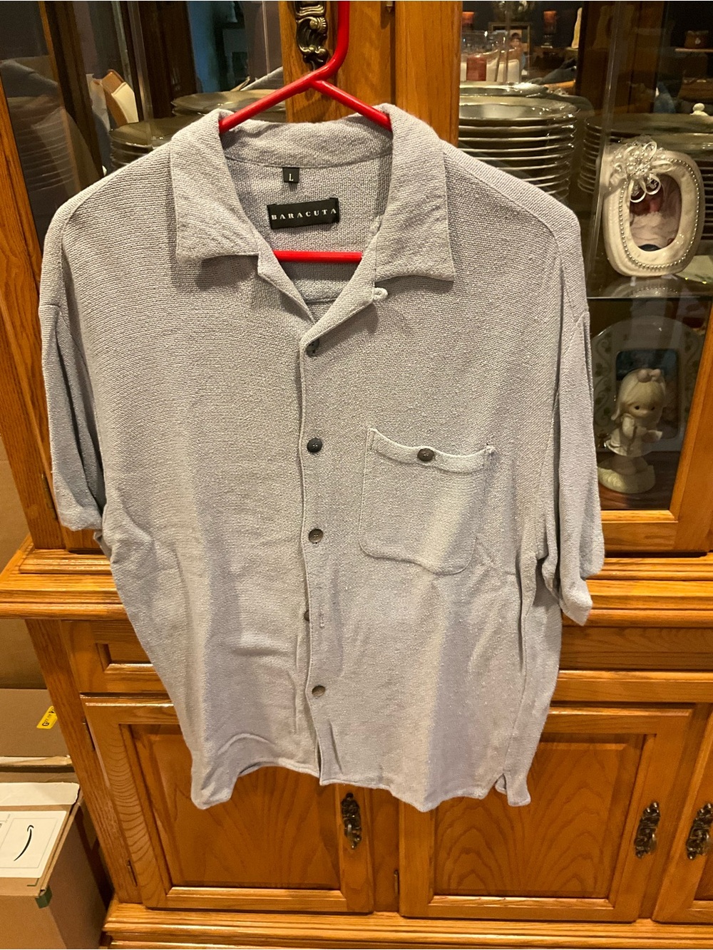 Baracuta Short-Sleeve Casual Button-Down Shirt in Light Gray